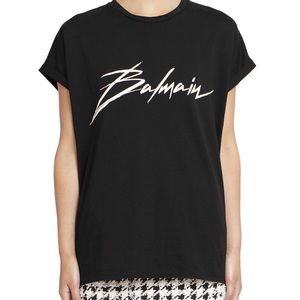 NWT Balmain Signature Logo Tee Black Size 42 L XL